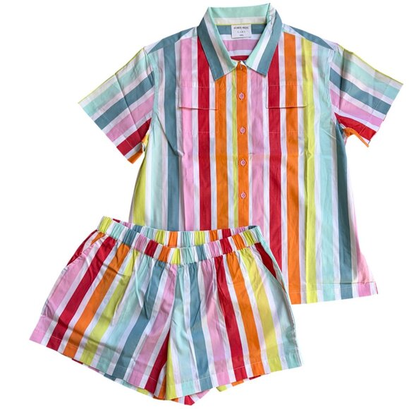LAKE x Atlantic-Pacific Sadie Shorts Pajama Set Rainbow Stripe Size SMALL - Picture 3 of 10